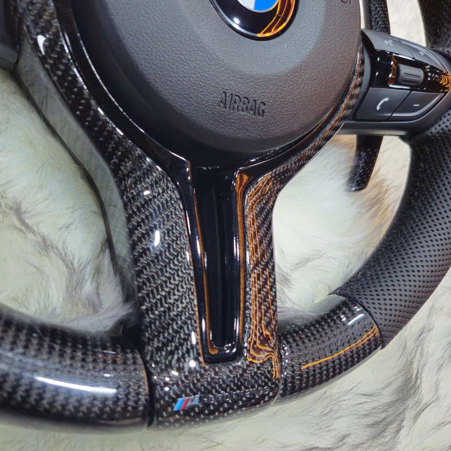 Bottom Round Carbon Steering Wheel with Led for BMW F series bottom side