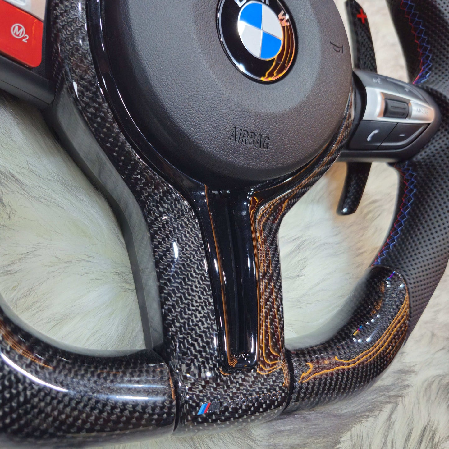 Carbon Fiber with Led Steering wheel M1 M2 Red Buttons For BMW F Series right bottom side