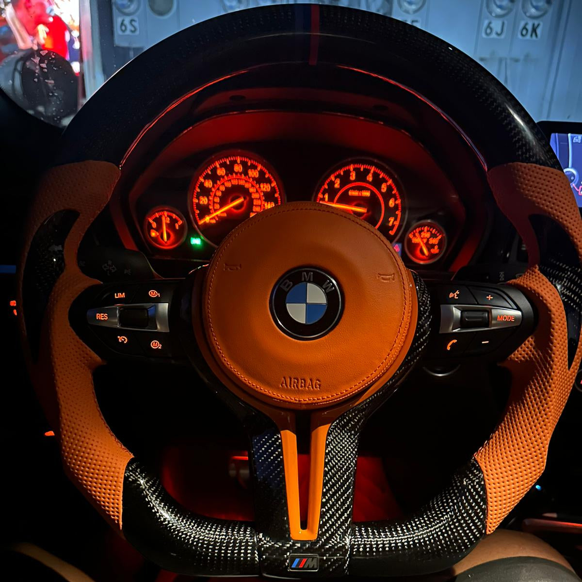 For BMW F10 F30 and F Series Fit Orange Leather Car Steering Wheel Carbon Fiber Steering Wheel